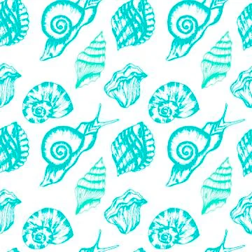 Underwater Shells and Snails. Seamless Vector Pattern Stock Illustration