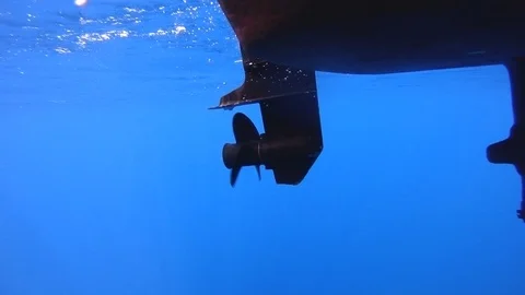 Underwater shot of boat propeller engine spinning. Stock Footage 99497899
