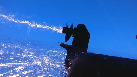 Underwater shot of boat propeller engine spinning. Stock Footage 99499907