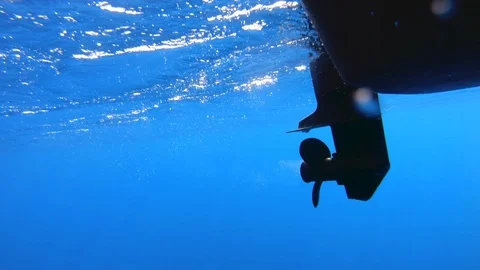 Underwater shot of boat propeller engine spinning. Stock Footage 118813964