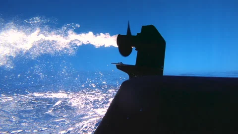 Underwater shot of boat propeller engine spinning. Stock Footage 130182766