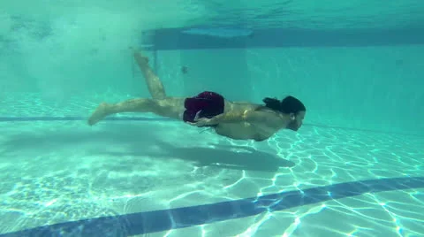 Underwater Shot of Man Diving in Pool Stock Footage 25332458