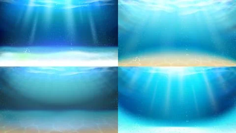 Underwater Space Sunrays And Bubbles Set Vector Stock Illustration