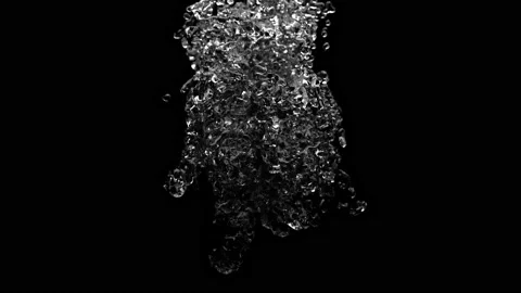 Underwater splash. Water bubbles isolated on black background. 4K animation. Stock Footage