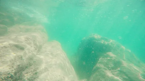 Underwater static camera scene nature background. Sand bottom with stones. Stock Footage 62226349