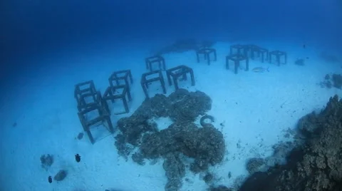 Underwater sunk metal wreck Stock Footage 50453036