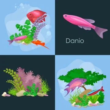 Underwater vector world background with fish, seaweed and bubbles Stock Illustration