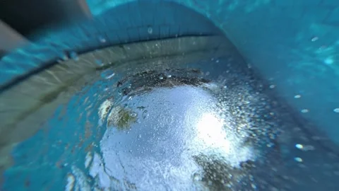 Underwater view of air bubbles rising in swimming pool Stock Footage 301363668