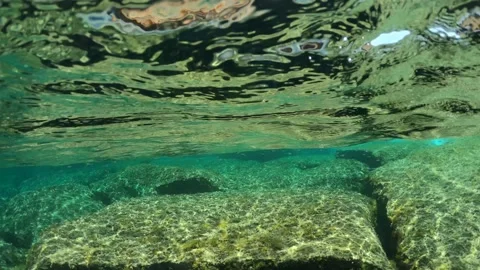 Underwater view of Alghero shore with crystal clear water. Sardinia, Italy Vidéo 280185780