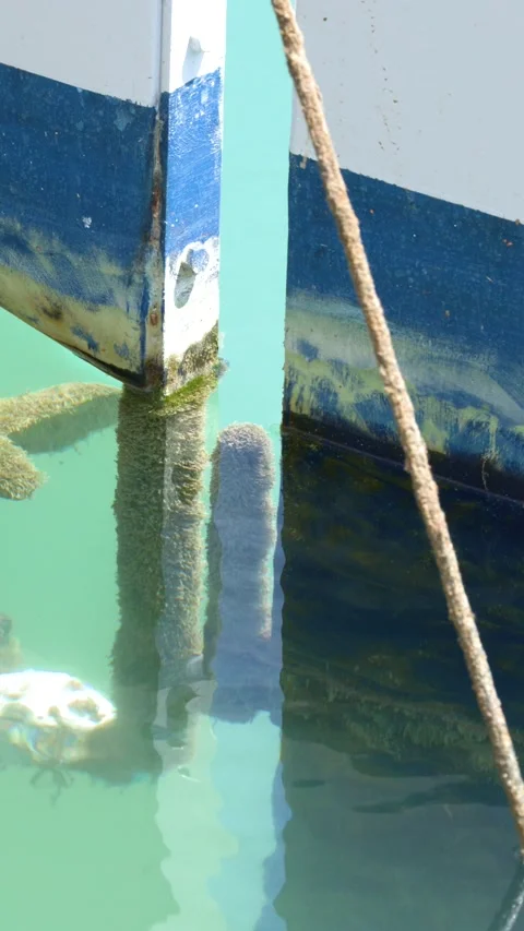 Underwater View of Boat Propeller and Hull in Cassis Harbor Stock Footage 343366755