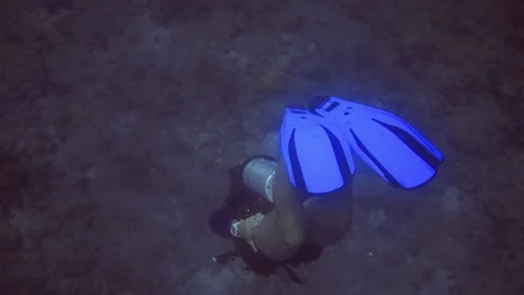 Underwater view of diver with the moment of sinking to the bottom. Maldives Stock Footage 171376017