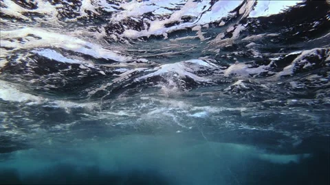 Underwater view of ocean surface with waves and white sea foam. Stock Footage 342602013