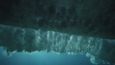 Underwater View of Ocean Wave Breaking With Turbulent Bubbles Stock Footage 326097444