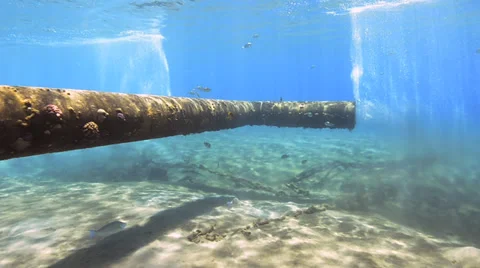 Underwater view of a pipe discharging waste into the sea - 29.97fps Stock Footage 38047320