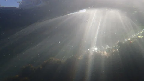 Underwater view shining water surface Stock Footage 157856559