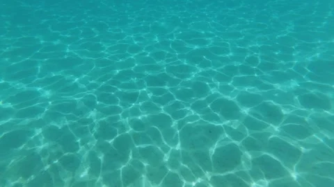 Underwater view of sunlight patterns on a clear sandy seabed in shallow Stock Footage 313809107