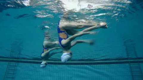 Underwater view of Synchronized Swimming Stock Footage 72240952