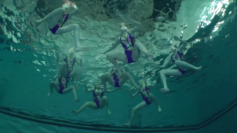 Underwater view of Synchronized Swimming. Stock Footage 72420404