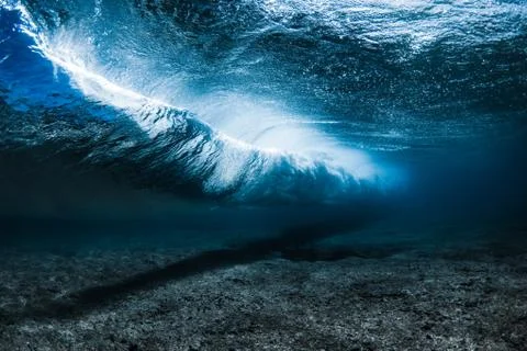 Underwater Wave breaking along the reef, Hawaii Stock Photos