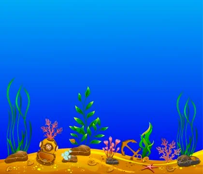 Underwater world. Background image for text. Sea bottom, plants, anchor, unde Stock Illustration