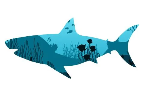Underwater world with different animals. Low polygon style flat illustrations. Stock Illustration
