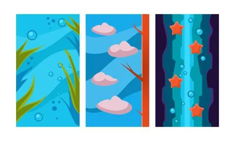 Underwater world for game background, user interface assets for mobile apps or Stock Illustration