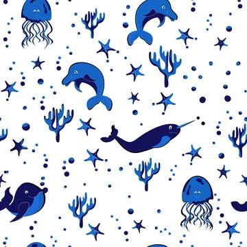 Underwater world seamless pattern. Stock Illustration