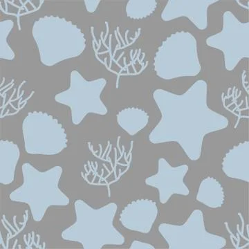 Underwater world seamless pattern. Silhouettes of marine life: starfish and S Stock Illustration