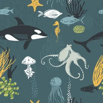 Underwater world. Vector seamless pattern Illustrazione stock