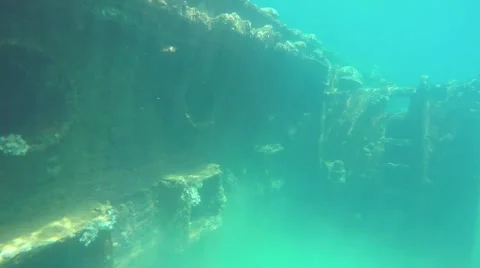 Underwater Wreck in Lagoon Stock Footage 49090088