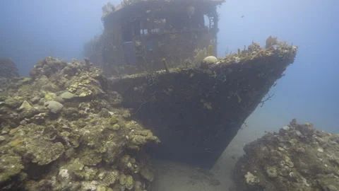 Underwater wrecks form artificial reef near Cienfuegos Cuba Stock Footage 320186861