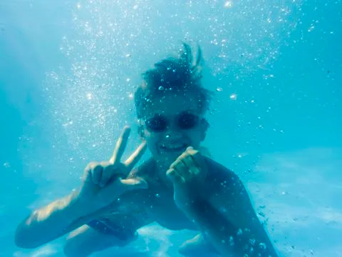 Underwater Young Boy having fun Stock Photos