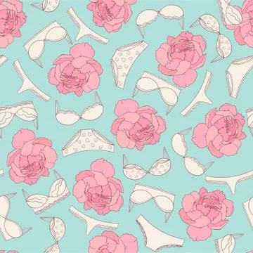 Underwear and rose seamless pattern, on light blue background Stock Illustration