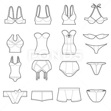 Underwear icons set color, outline style Stock Illustration