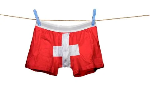 Underwear with the swiss flag on a string Stock Photos