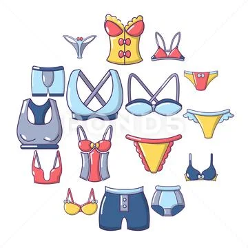 Various Types of Women Panties Icons Set. Stock Vector