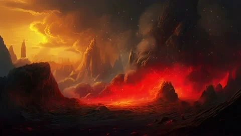 The underworld descends upon the world. the landscape is fiery and fiery. t.. Video stock 239677802