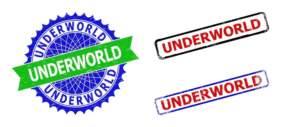UNDERWORLD Rosette and Rectangle Bicolor Seals with Unclean Styles Stock Illustration