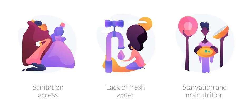 Undeveloped countries problems, environmental pollution consequences vector Stock Illustration