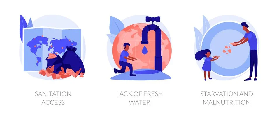 Undeveloped countries problems, environmental pollution consequences vector Stock Illustration