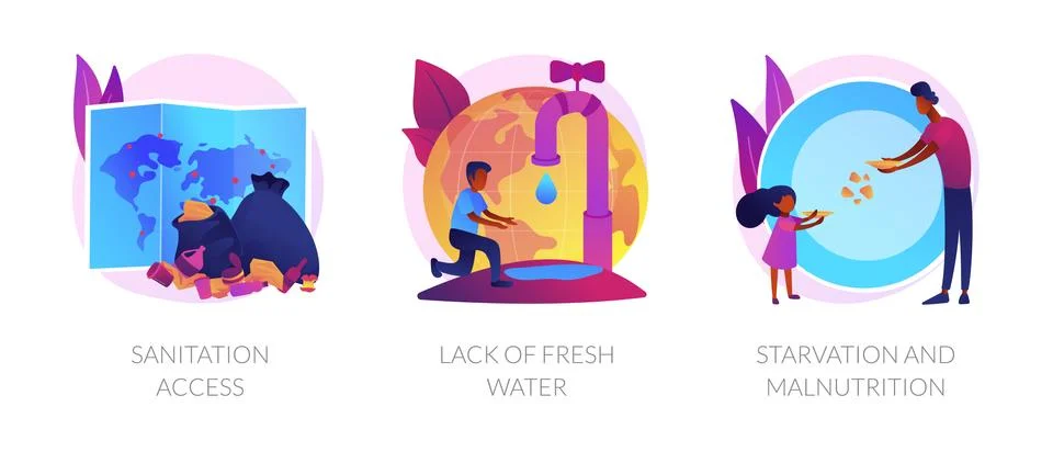 Undeveloped countries problems, environmental pollution consequences vector Stock Illustration