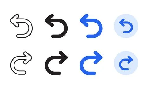 Undo and redo history arrow icon interface elements in four distinct visual.. Illustrazione stock