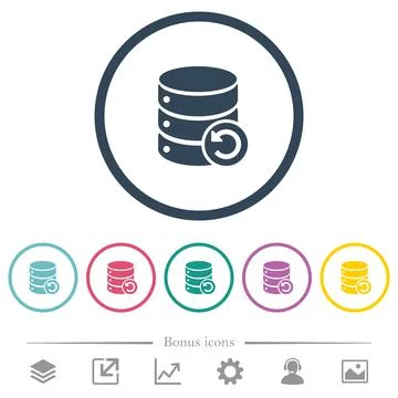 Undo database changes flat color icons in round outlines Illustrazione stock
