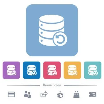 Undo database changes flat icons on color rounded square backgrounds 스톡 일러스트