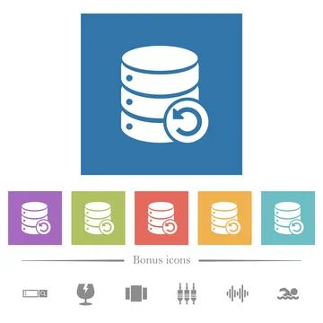 Undo database changes flat white icons in square backgrounds Stockillustratie