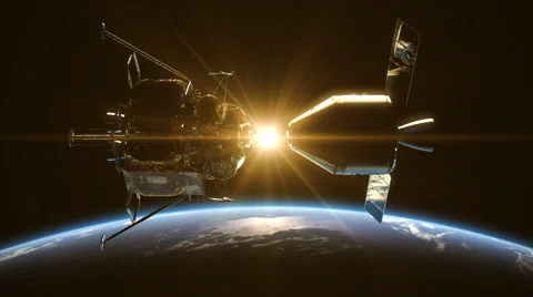 Undocking Of The Space Station In The Rays Of Sun Over Earth Stock Footage