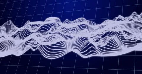 Undulating 3D abstract dotted-line wave flowing across virtual 3D space, with Stock Photos