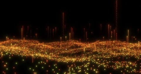 An undulating abstract sea of orange particles, bubbling bubbling particles Stock Footage 264115466