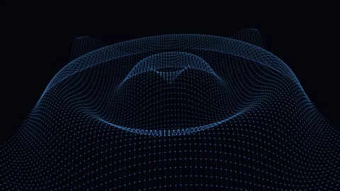 Undulating blue digital mesh wave surface made of connected glowing points .. Видео 345981689