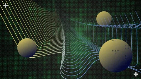 Undulating gradient grid being animated over dark backdrop, showing floating Stock Footage 308657770